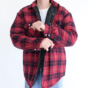 Dickies Red Black Checker Pattern with Thick Lining Button Up Shacket Jack Sz XL
